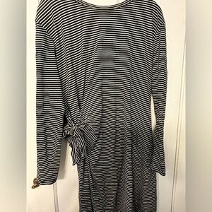 Vince Black and White Striped Cotton Tie Waist Dress Knee Length Large